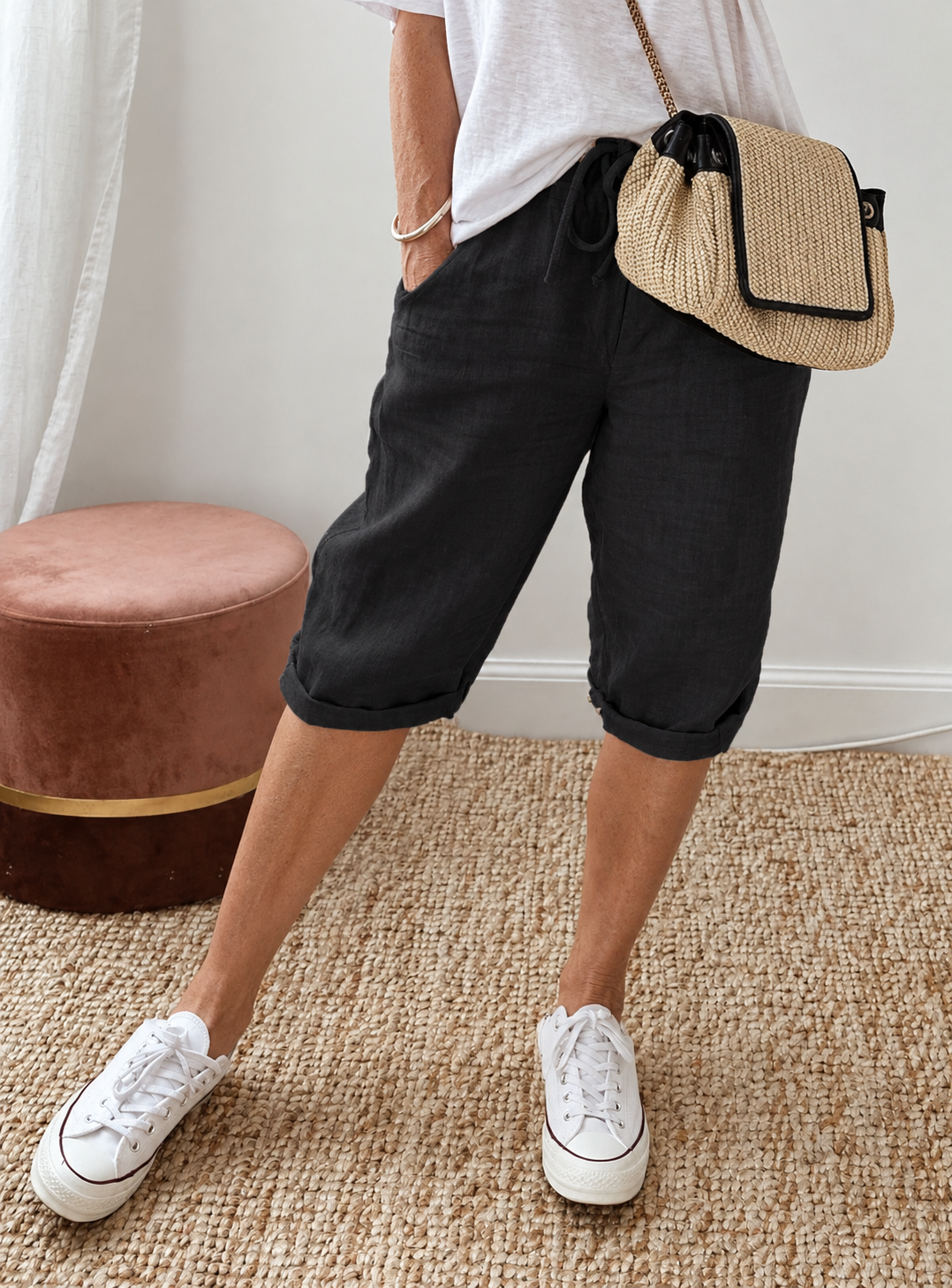 Isla | Linen Drawstring Capri Pants