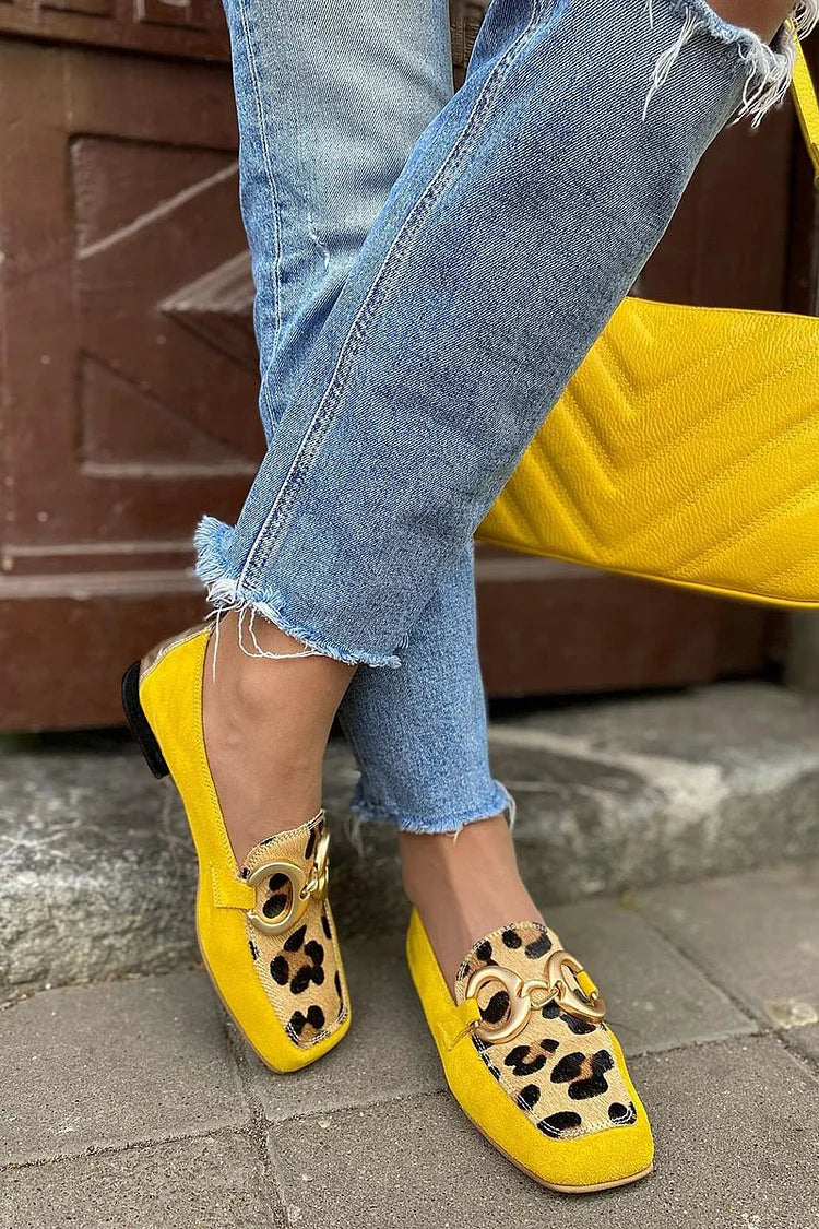 Yellow Animal Print Loafers