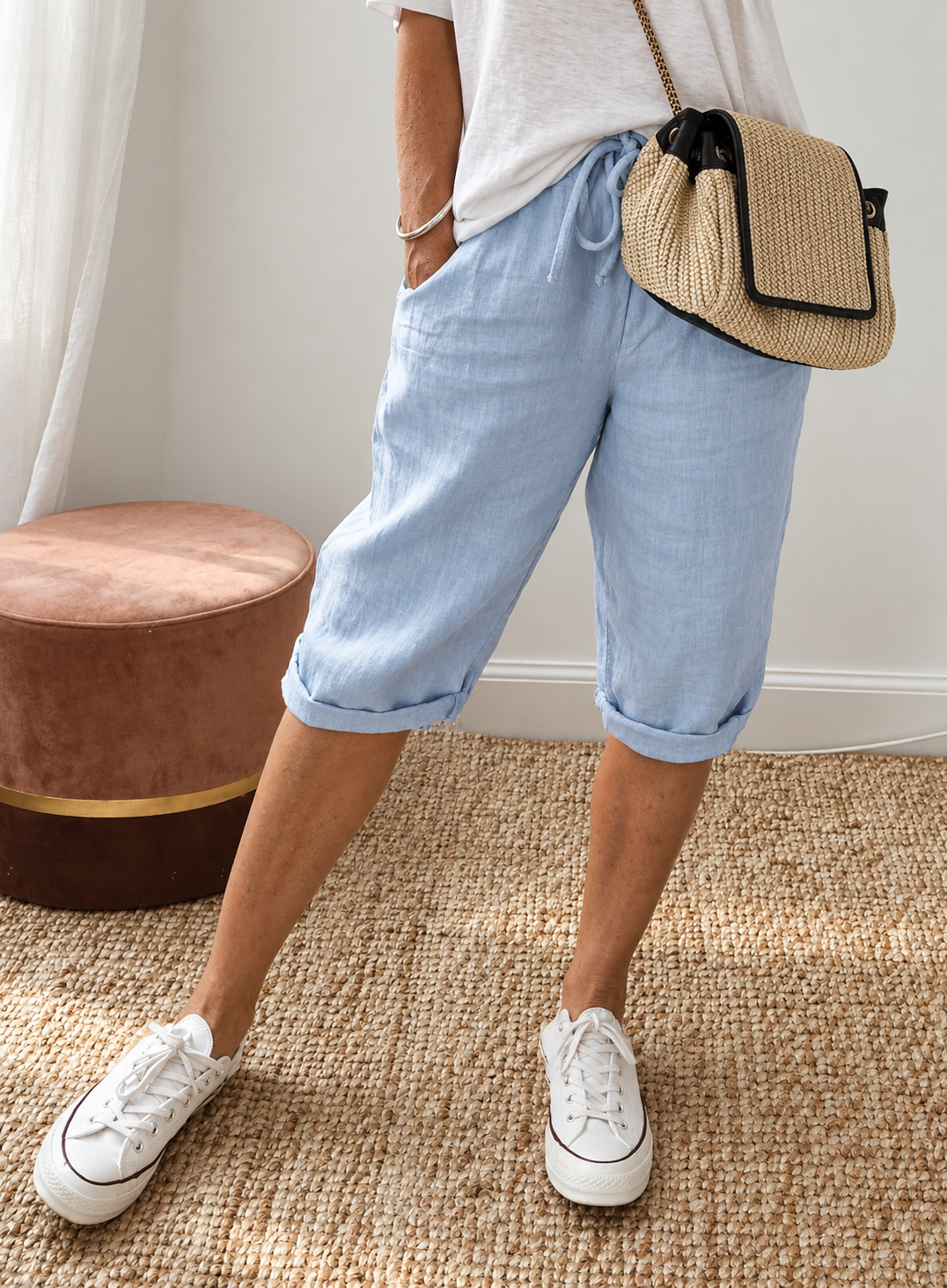 Isla | Linen Drawstring Capri Pants