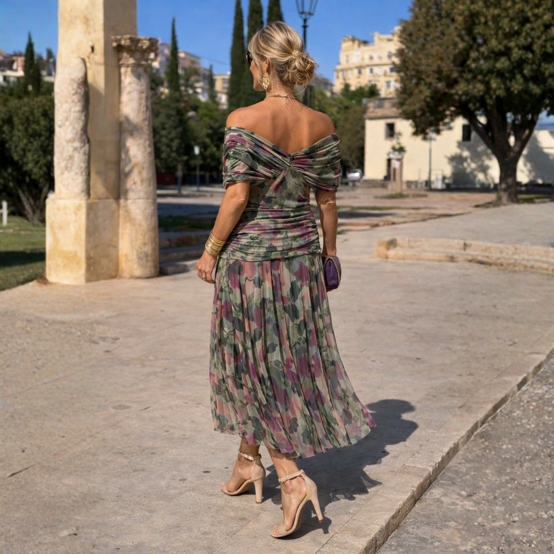 Off-Shoulder Chiffon Maxi Dress