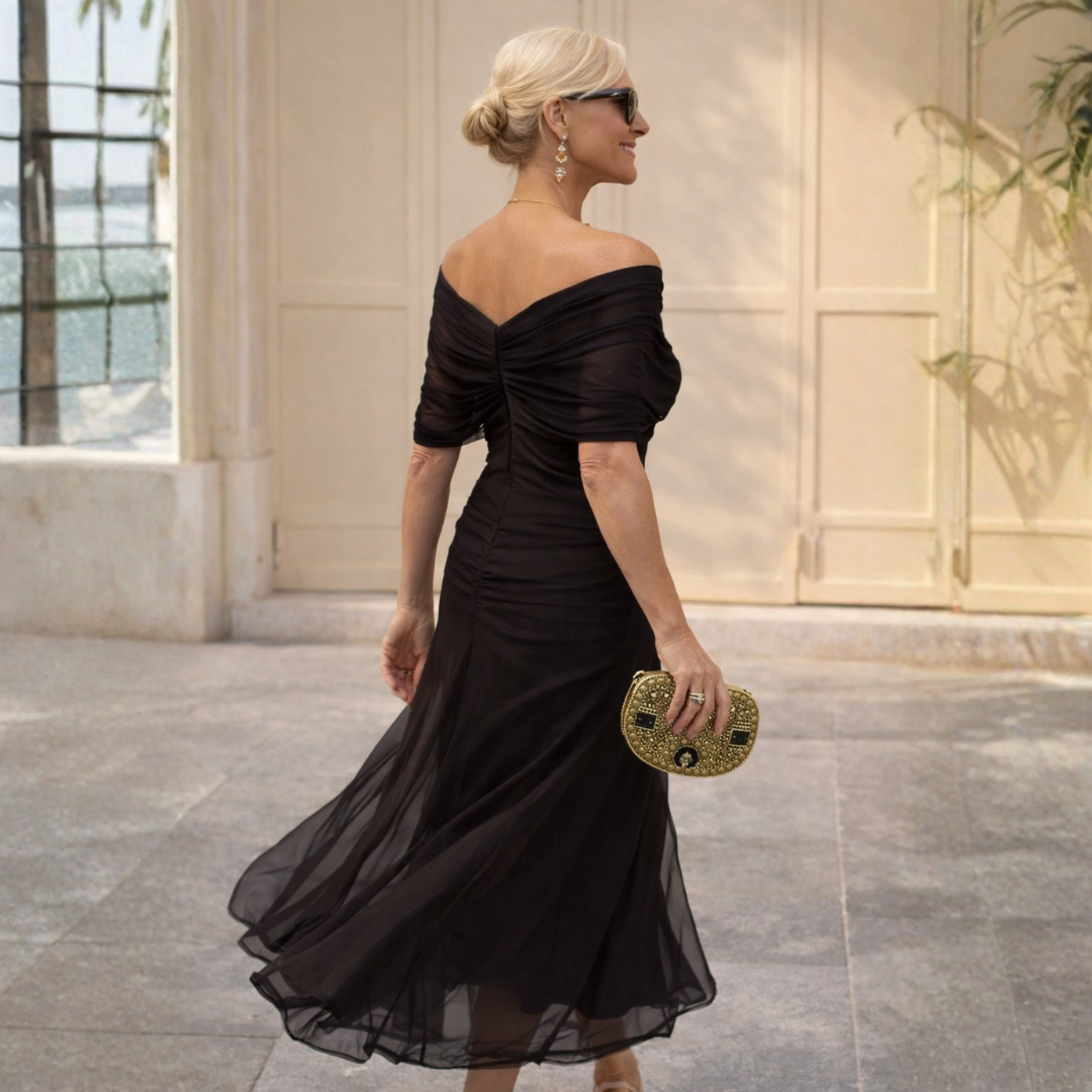 Off-Shoulder Chiffon Maxi Dress
