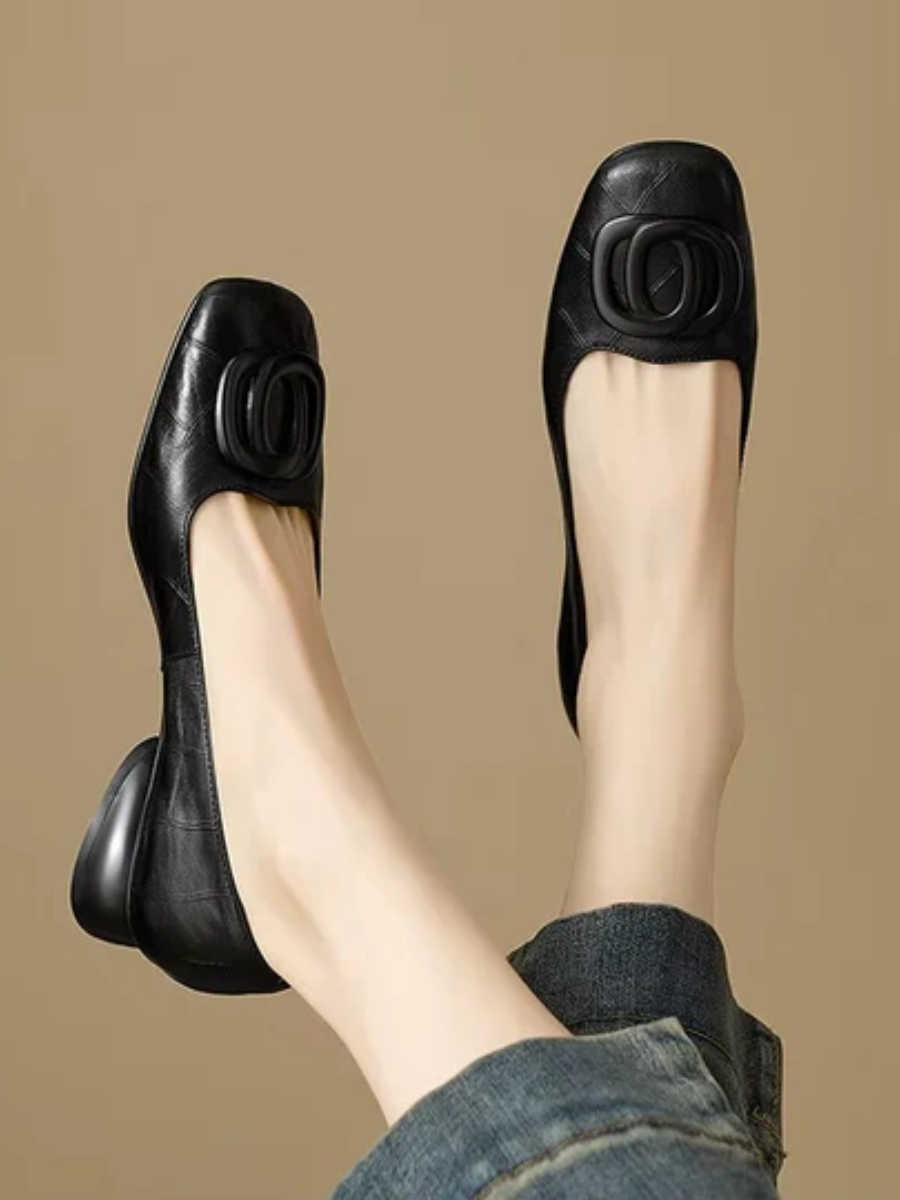 Square-Toe Leather Ballet Flats