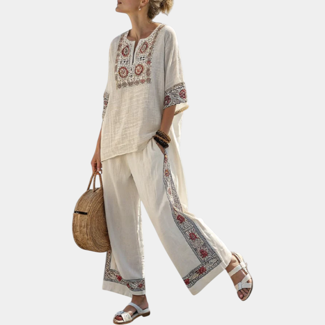 Tiziana | Essential Embroidered Blouse and Wide-Leg Pants