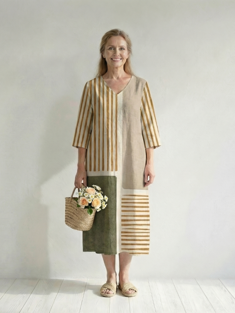 Freya | Light Mixed Stripe Midi Dress