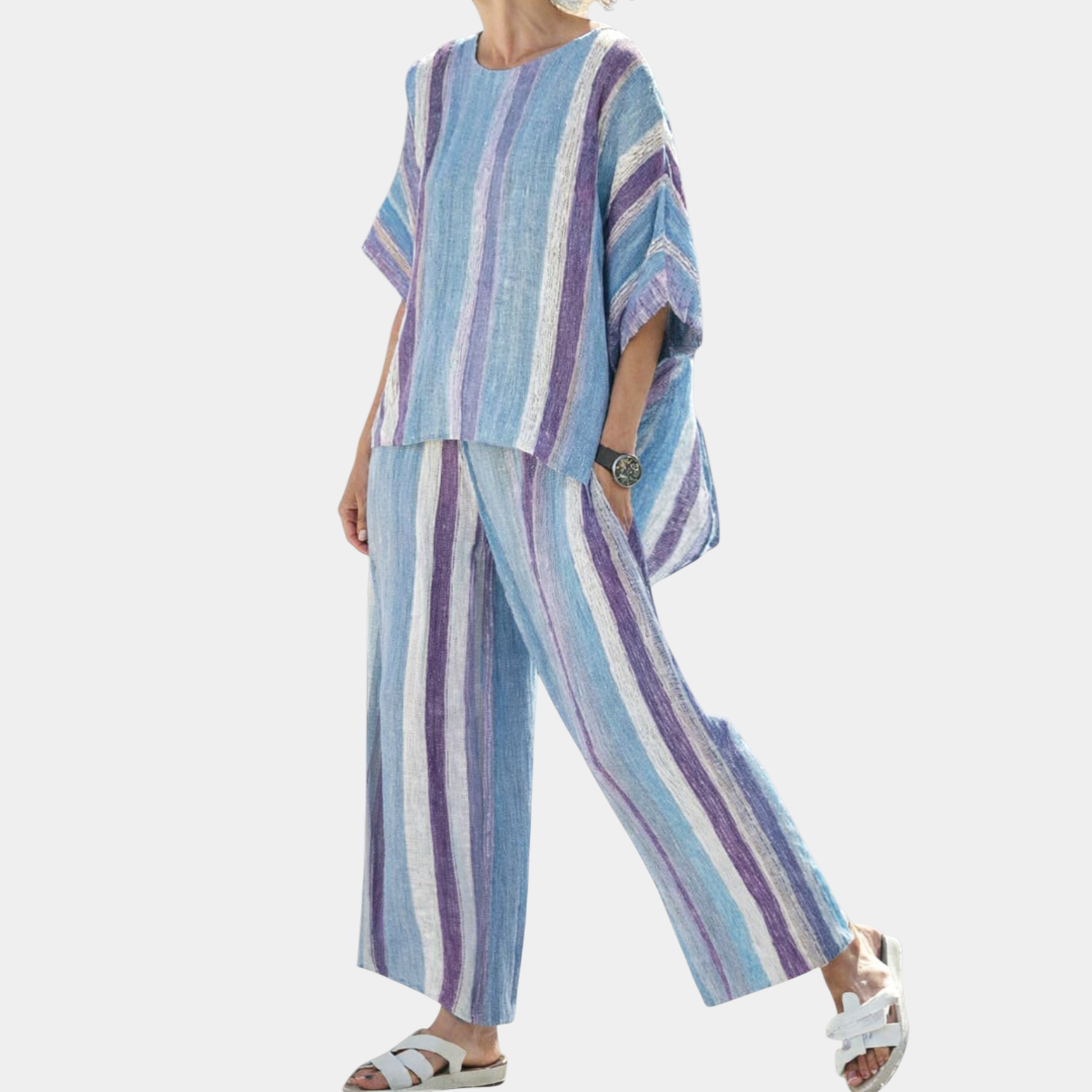 Yasmine | Elegant Pastel Lilac Top and Striped Pants
