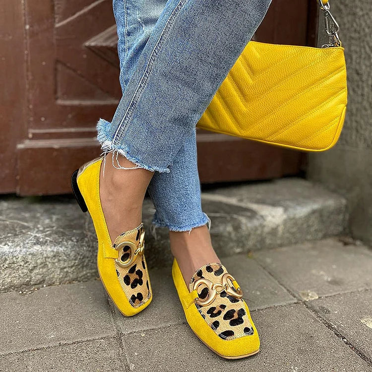 Yellow Animal Print Loafers