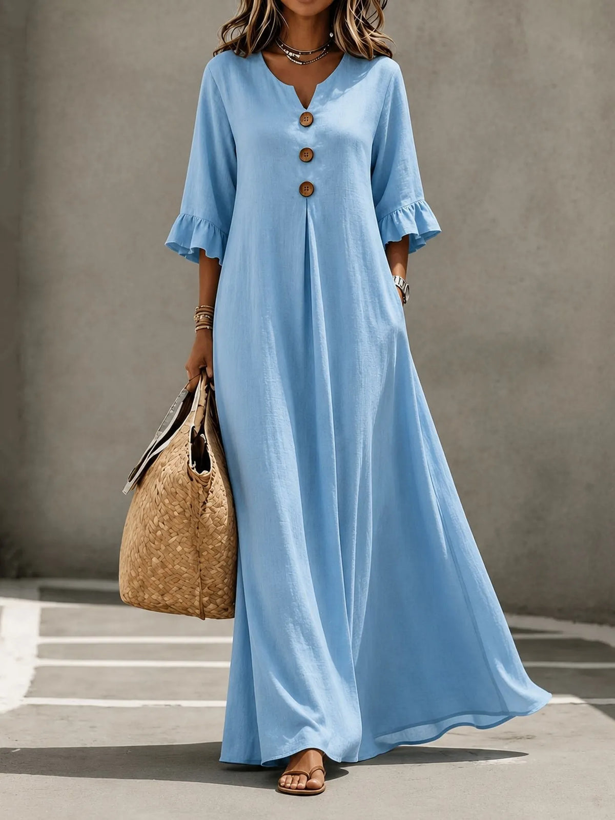 Vesperelle soft-touch printed V-neck maxi dress