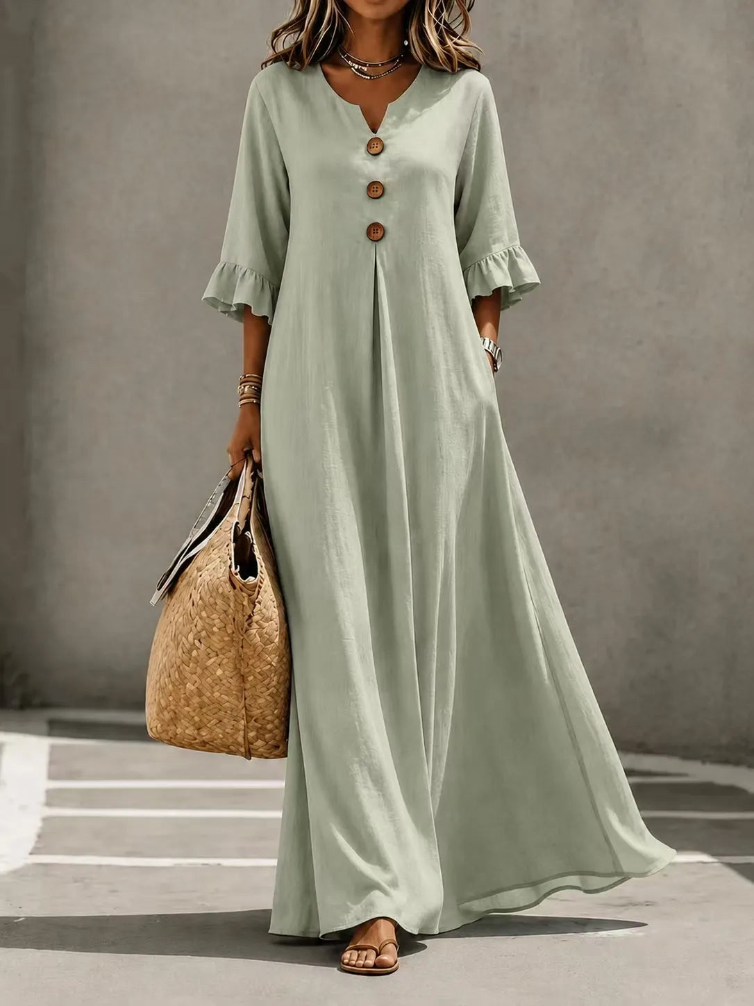 Vesperelle soft-touch printed V-neck maxi dress