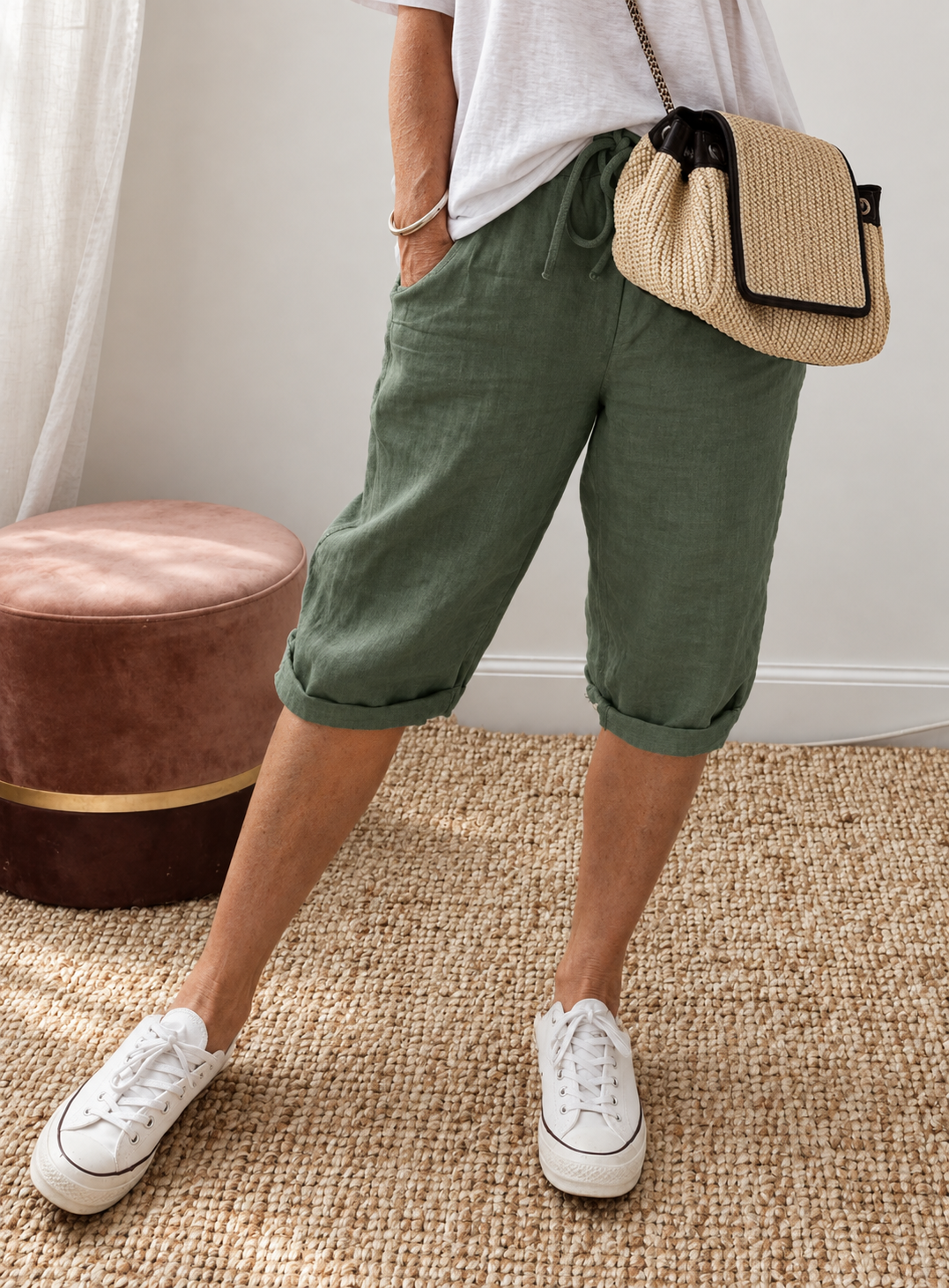 Isla | Linen Drawstring Capri Pants