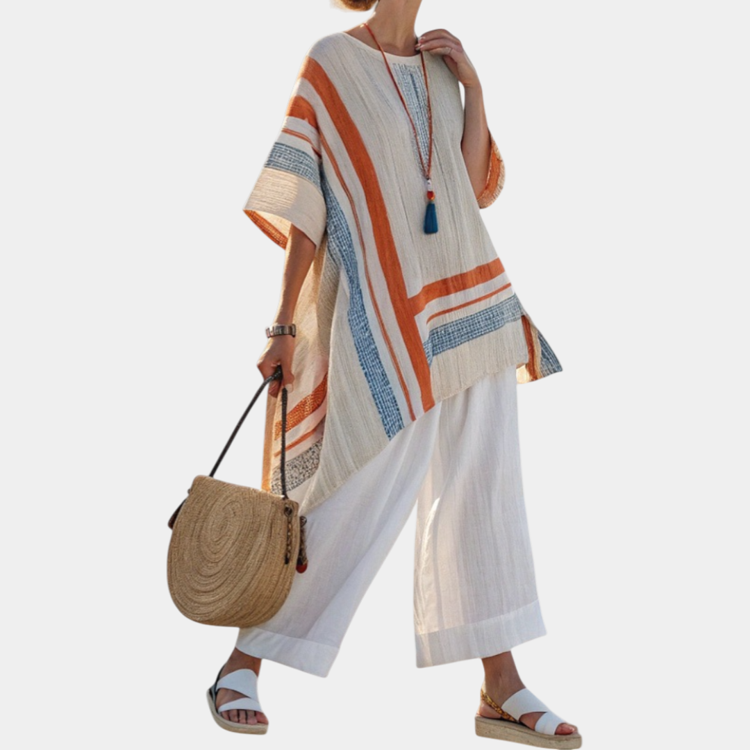 Loredana | Sophisticated Asymmetric Blouse and Wide-Leg Pants