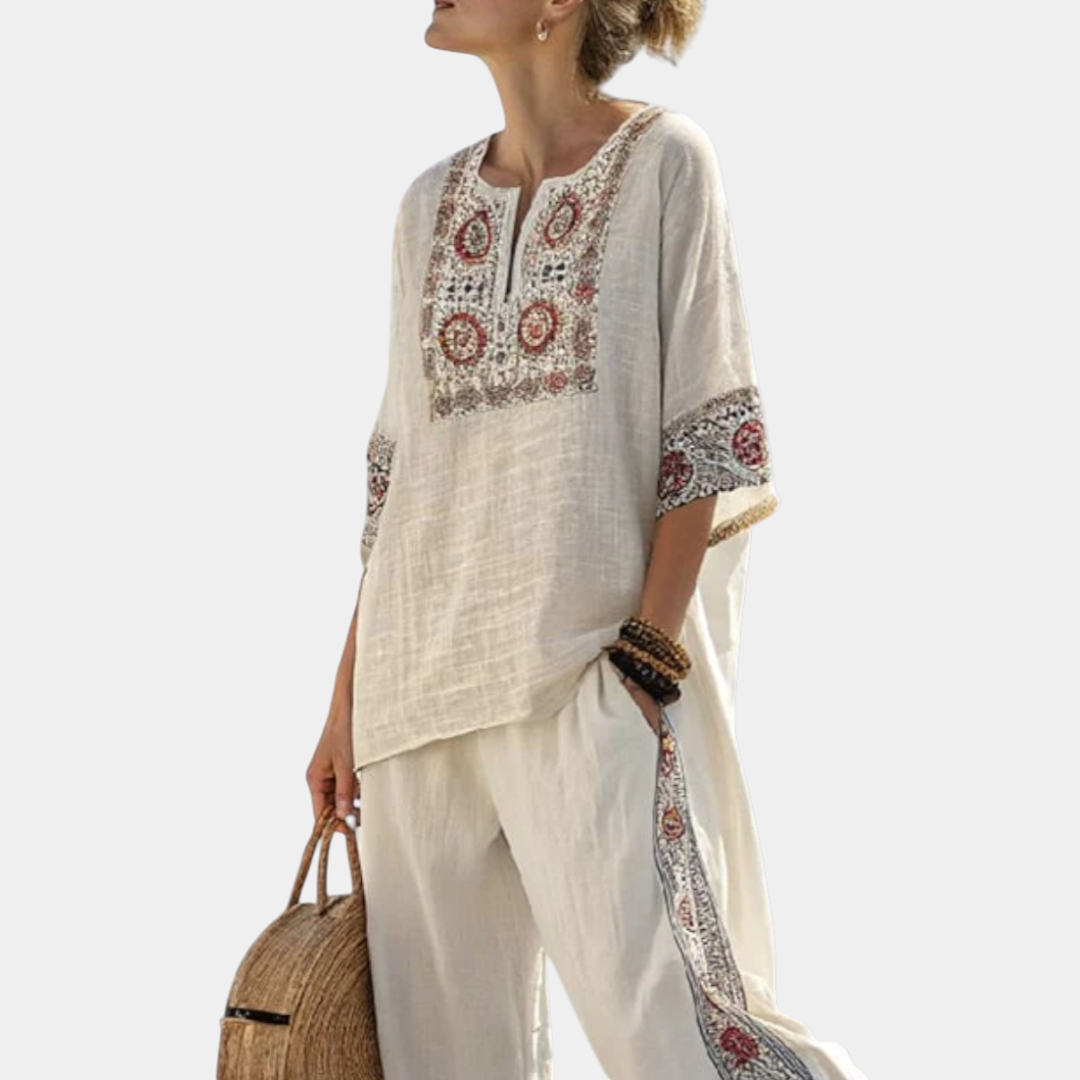 Tiziana | Essential Embroidered Blouse and Wide-Leg Pants