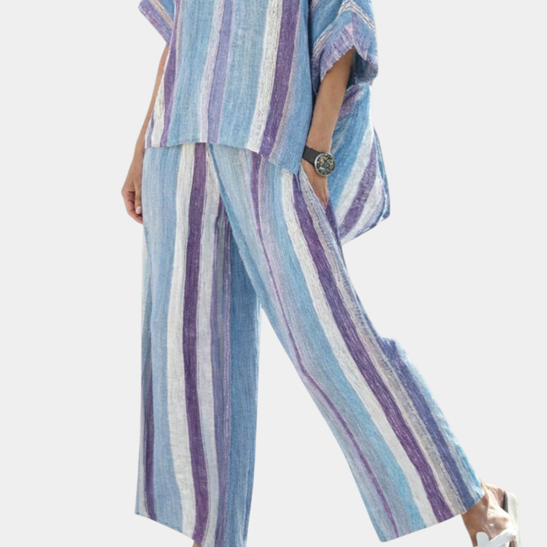 Yasmine | Elegant Pastel Lilac Top and Striped Pants