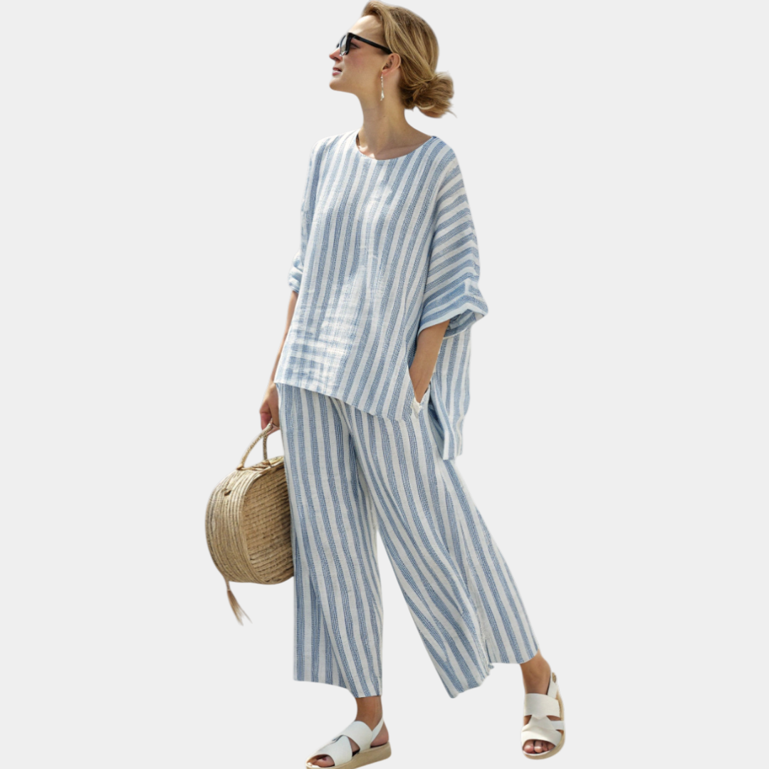 Federica | Sophisticated Blue Striped Top and Casual Pants
