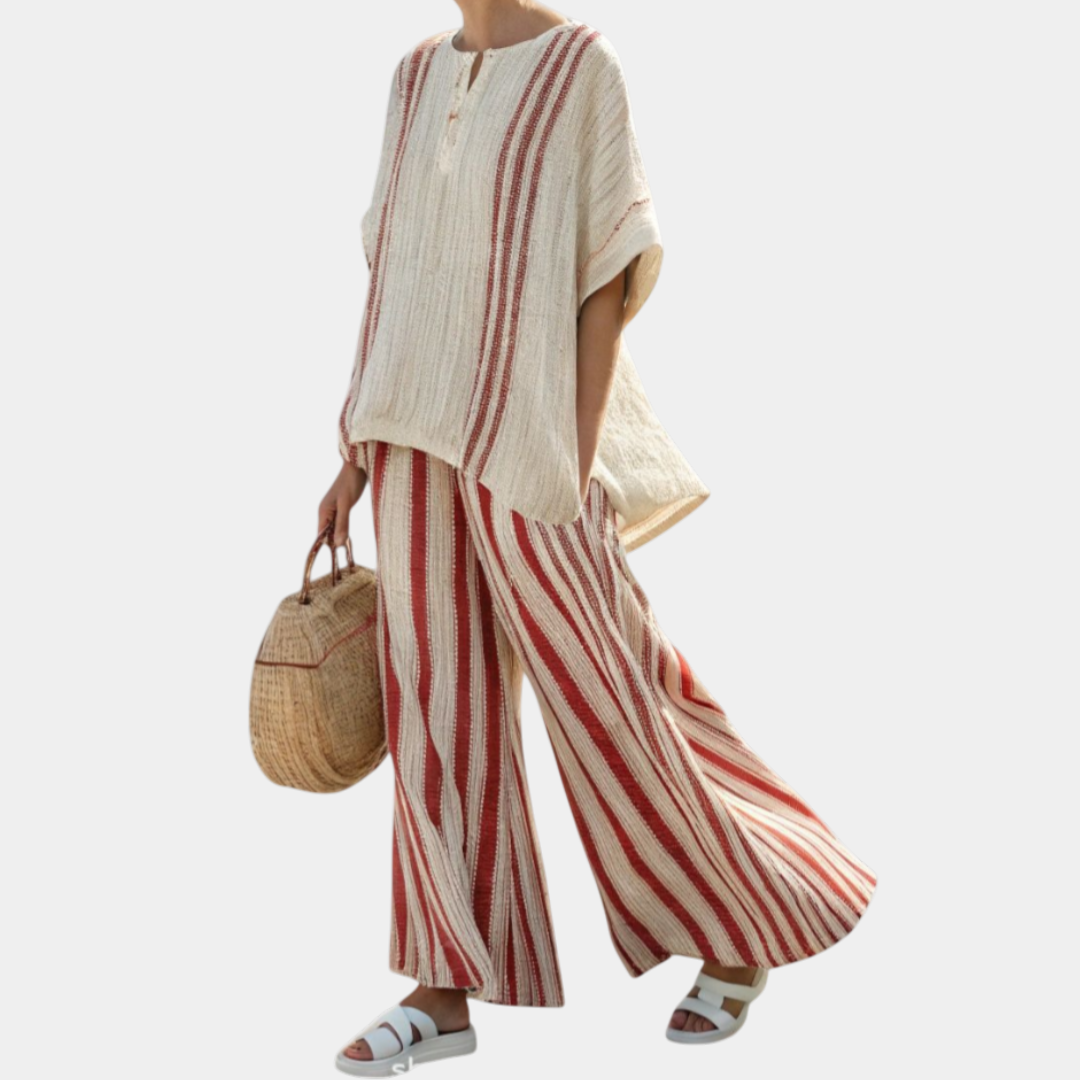 Mirella | Red Striped Blouse and Pants