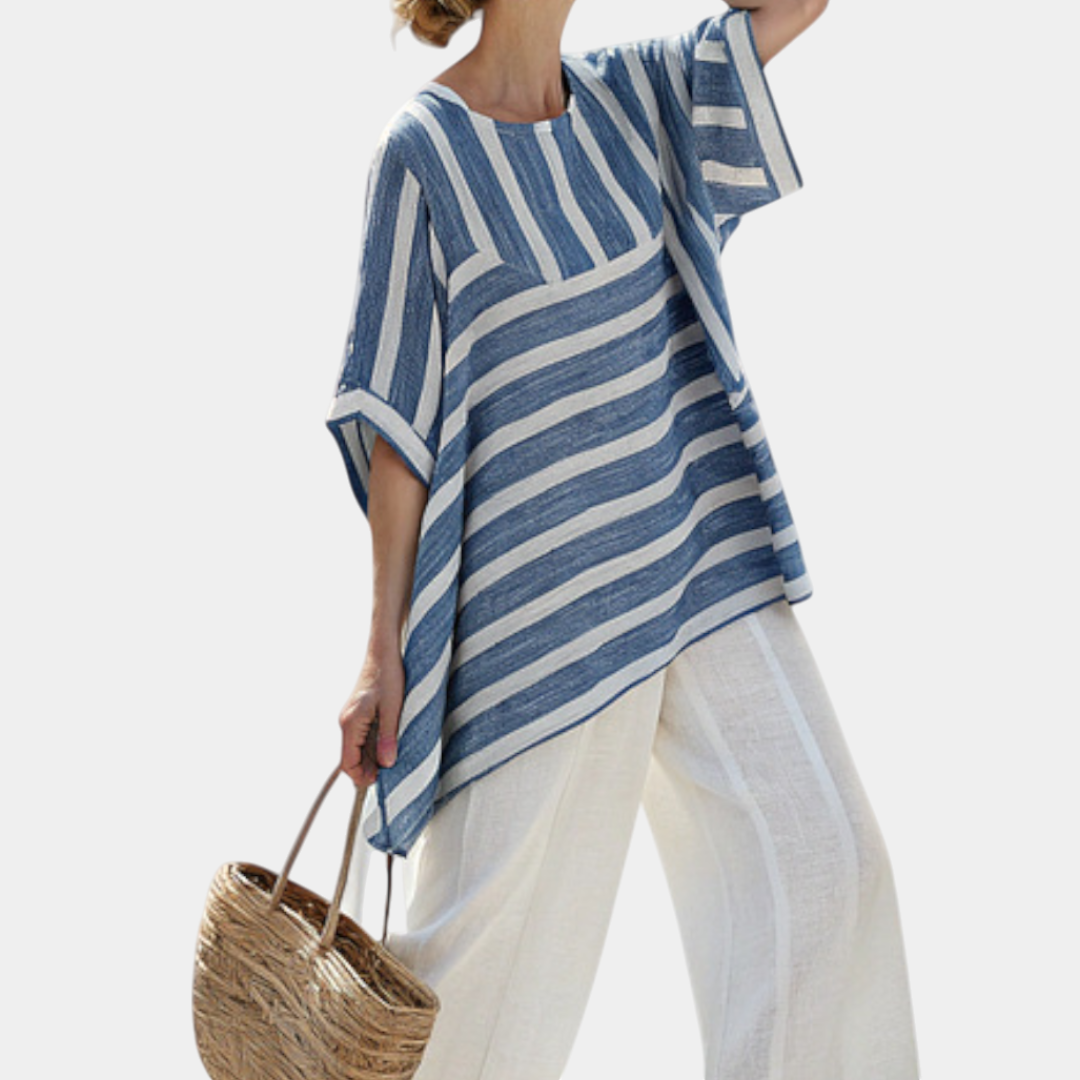 Ornela | Finely Striped Top and Pants with Hem Details