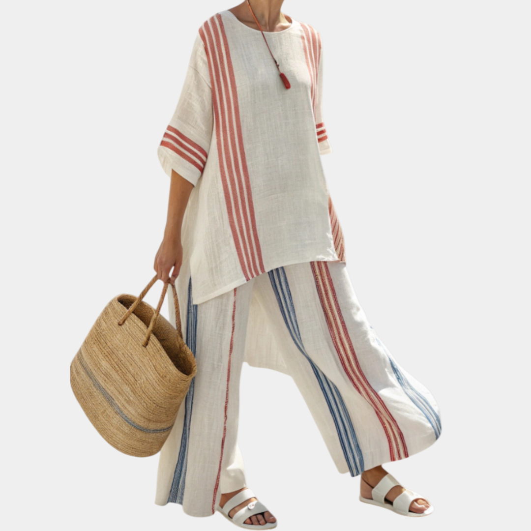Béatrice | Colourful Striped Top and Mediterranean Pants