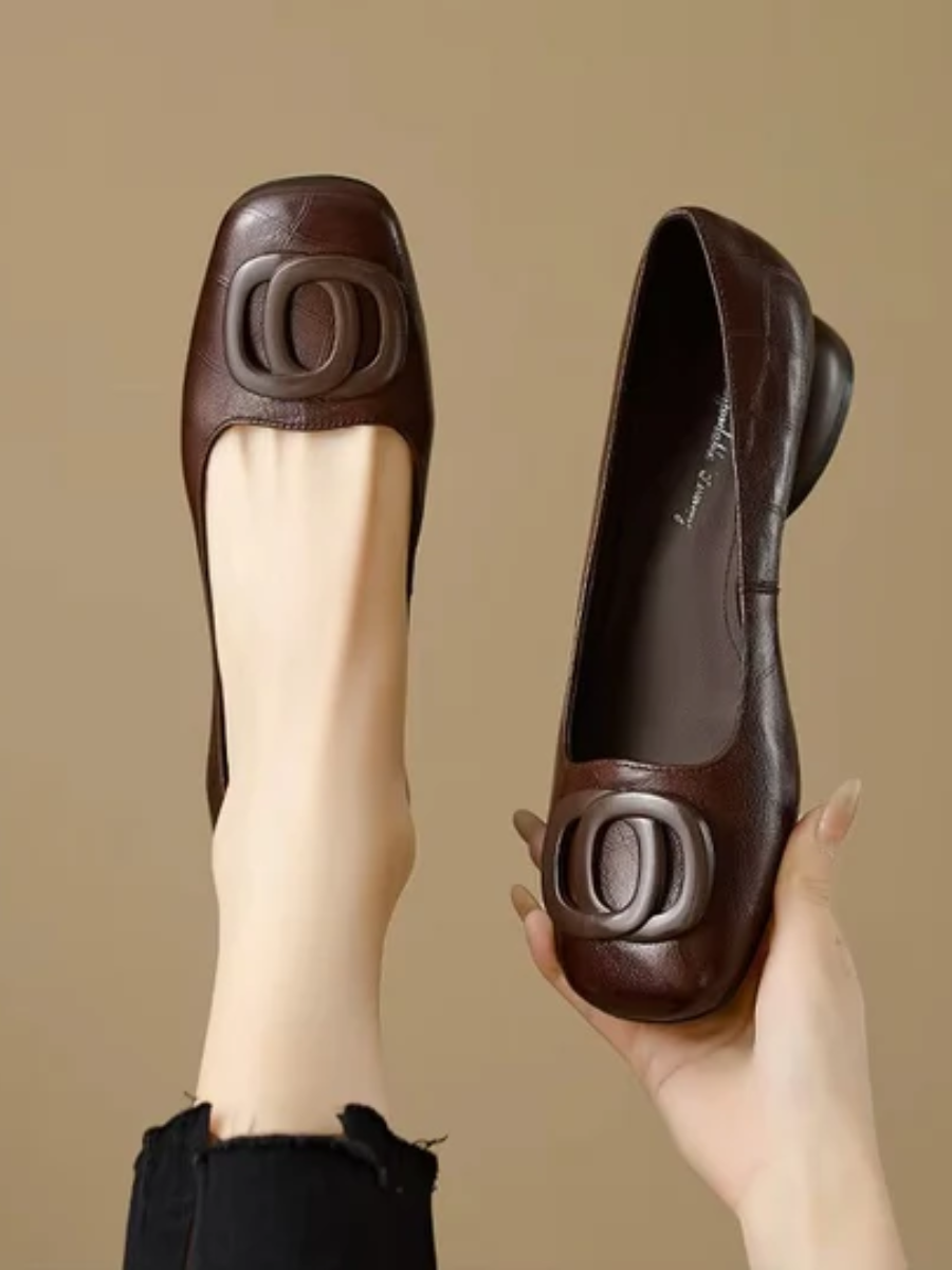 Square-Toe Leather Ballet Flats