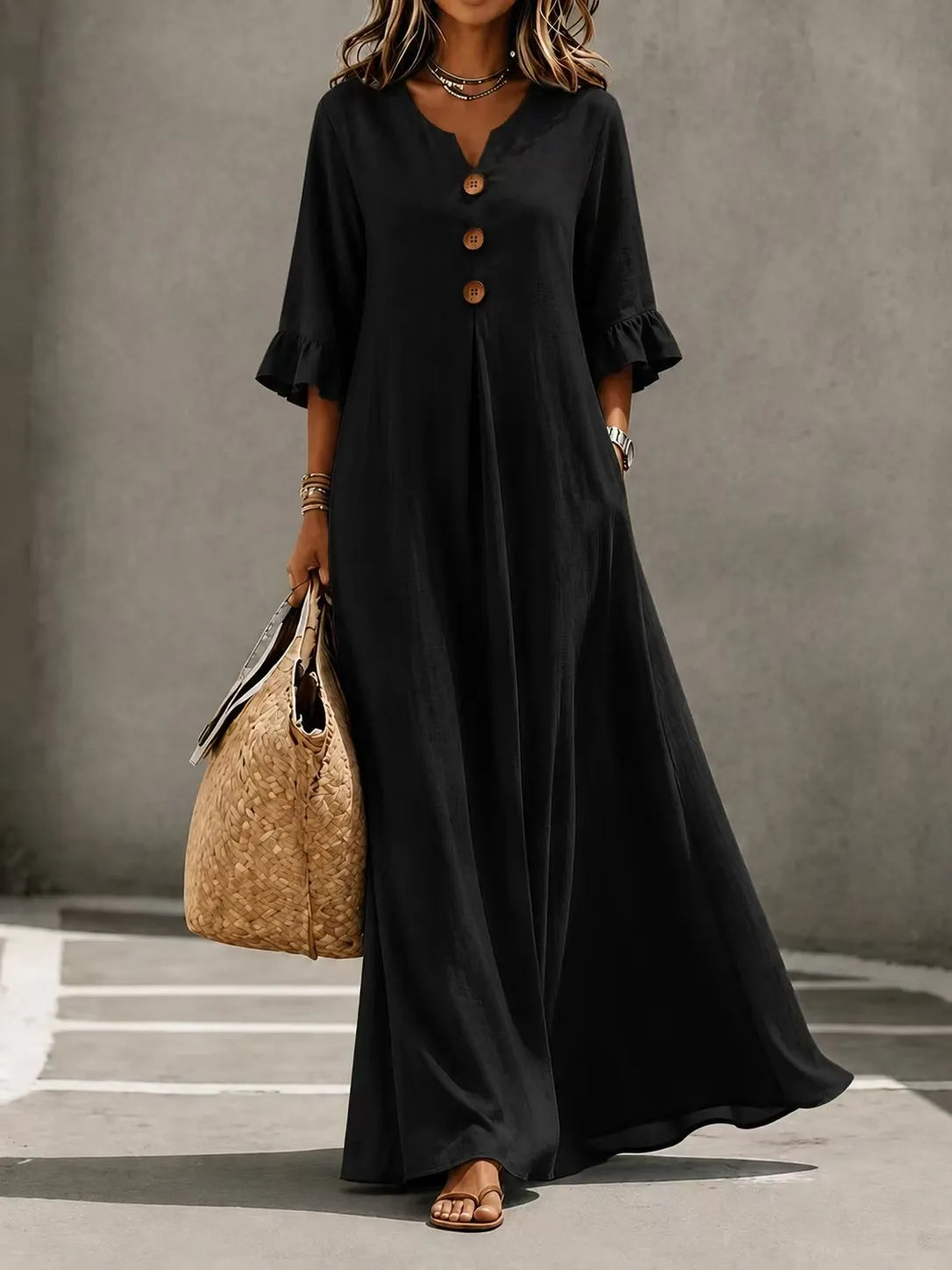 Vesperelle soft-touch printed V-neck maxi dress