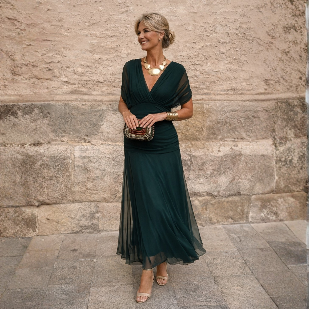 Off-Shoulder Chiffon Maxi Dress