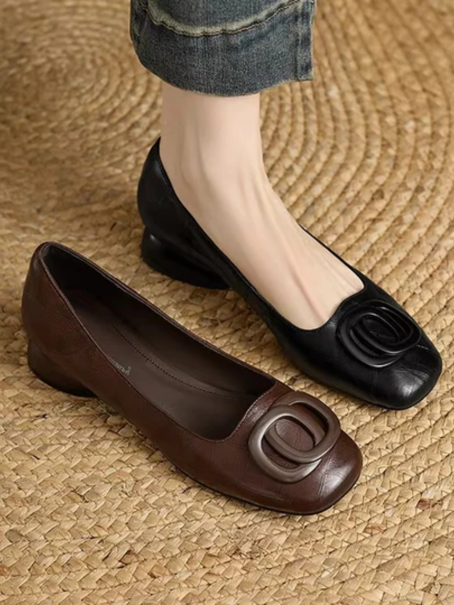 Square-Toe Leather Ballet Flats