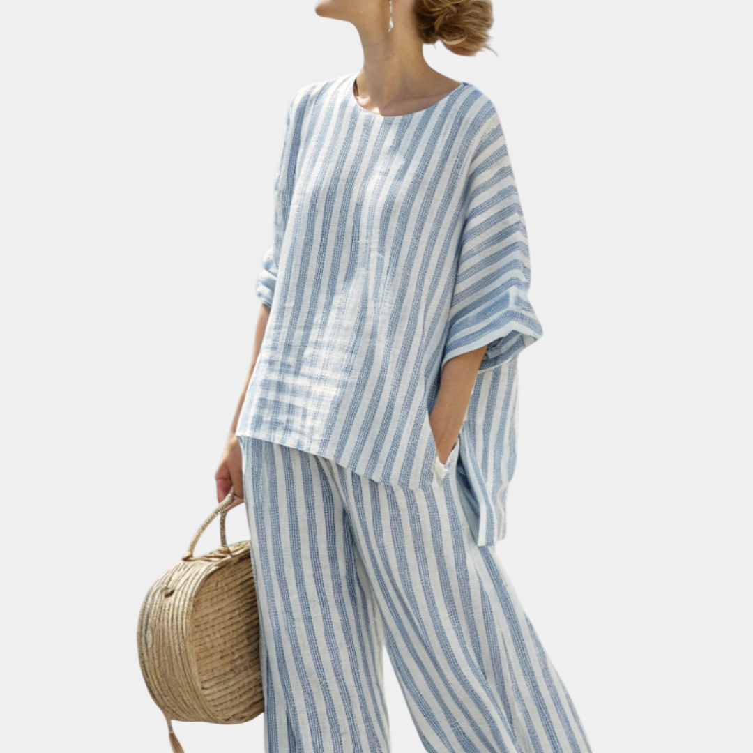 Federica | Sophisticated Blue Striped Top and Casual Pants