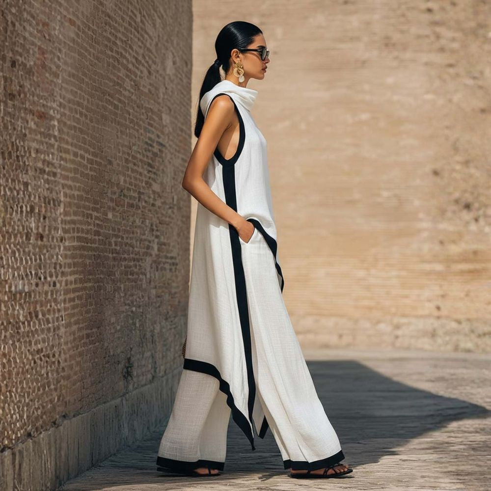Valentine | Asymmetric Linen Wide-Leg Set
