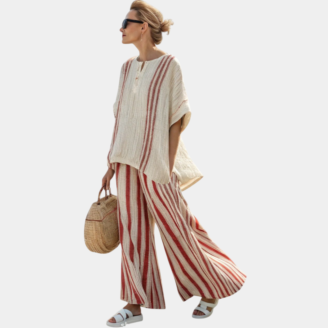 Mirella | Red Striped Blouse and Pants