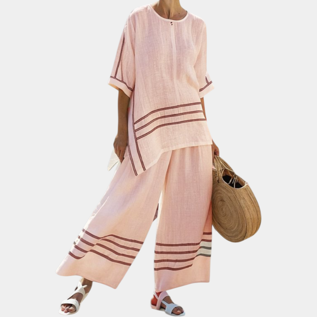 Vittorina | Asymmetric Blouse with Fine Stripes and Bold Pants