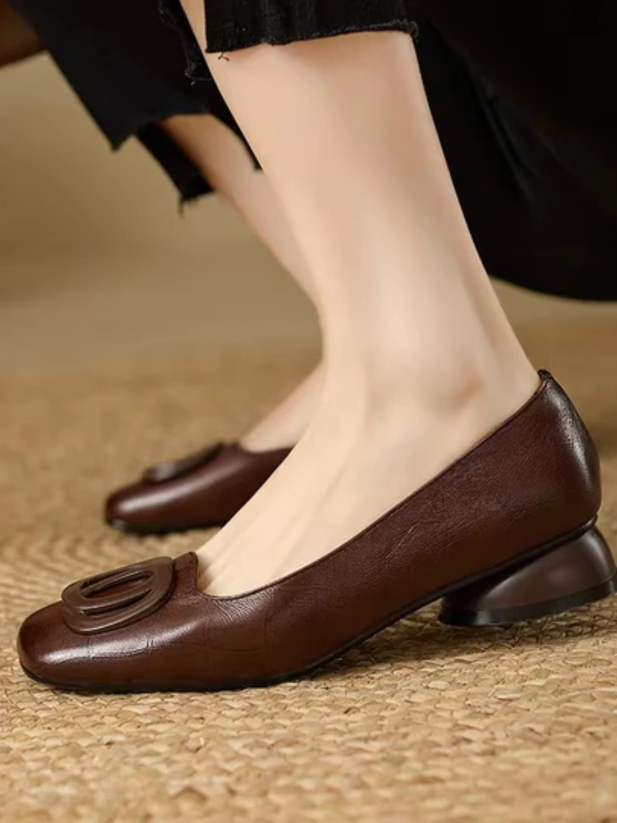 Square-Toe Leather Ballet Flats