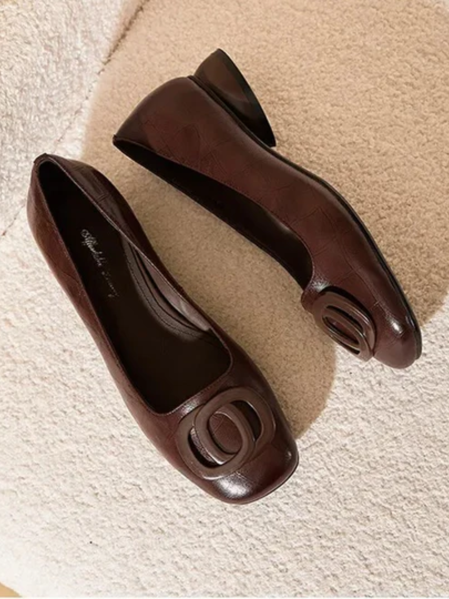 Square-Toe Leather Ballet Flats