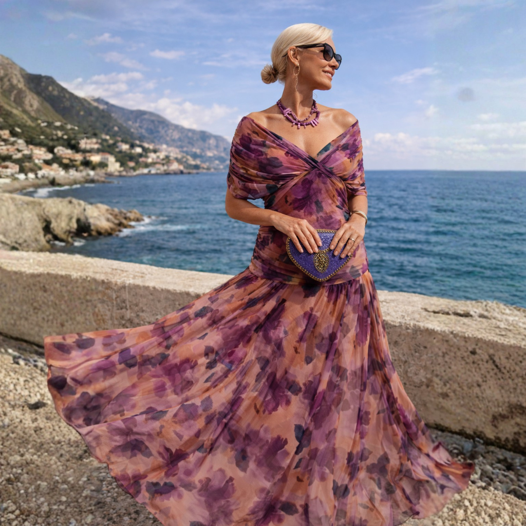 Off-Shoulder Chiffon Maxi Dress