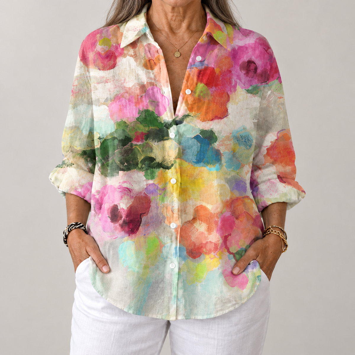 Caroline – Watercolor Floral Blouse