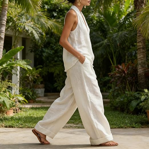 Ainhoa | Linen-Texture Batwing Two-Piece Set