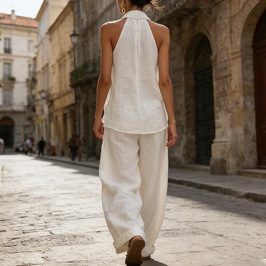 Ainhoa | Linen-Texture Batwing Two-Piece Set