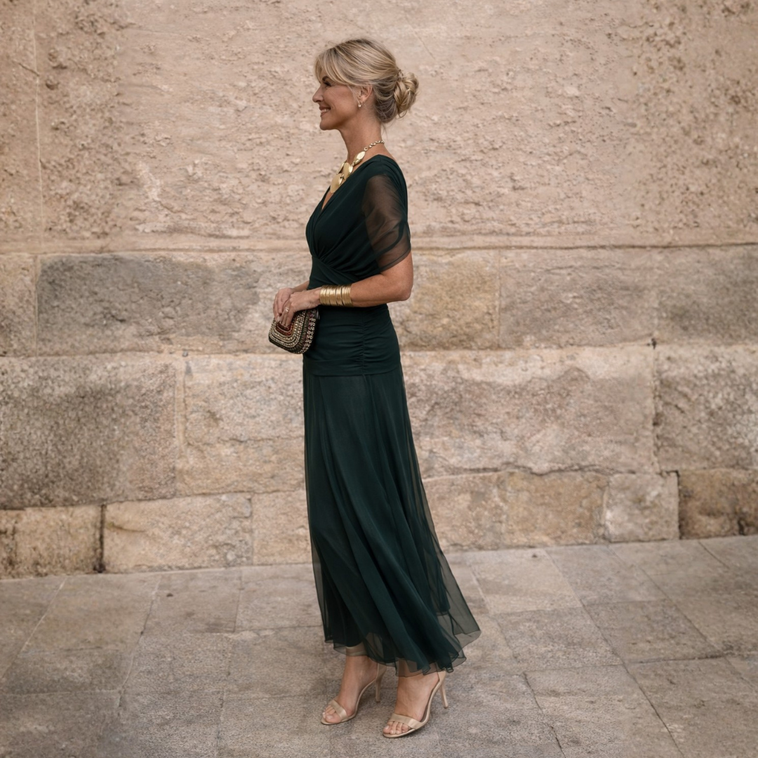 Off-Shoulder Chiffon Maxi Dress