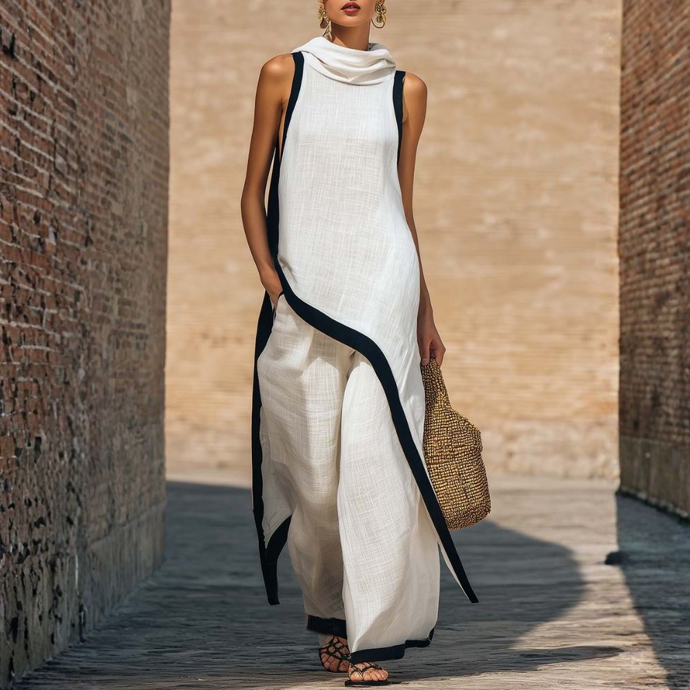 Valentine | Asymmetric Linen Wide-Leg Set