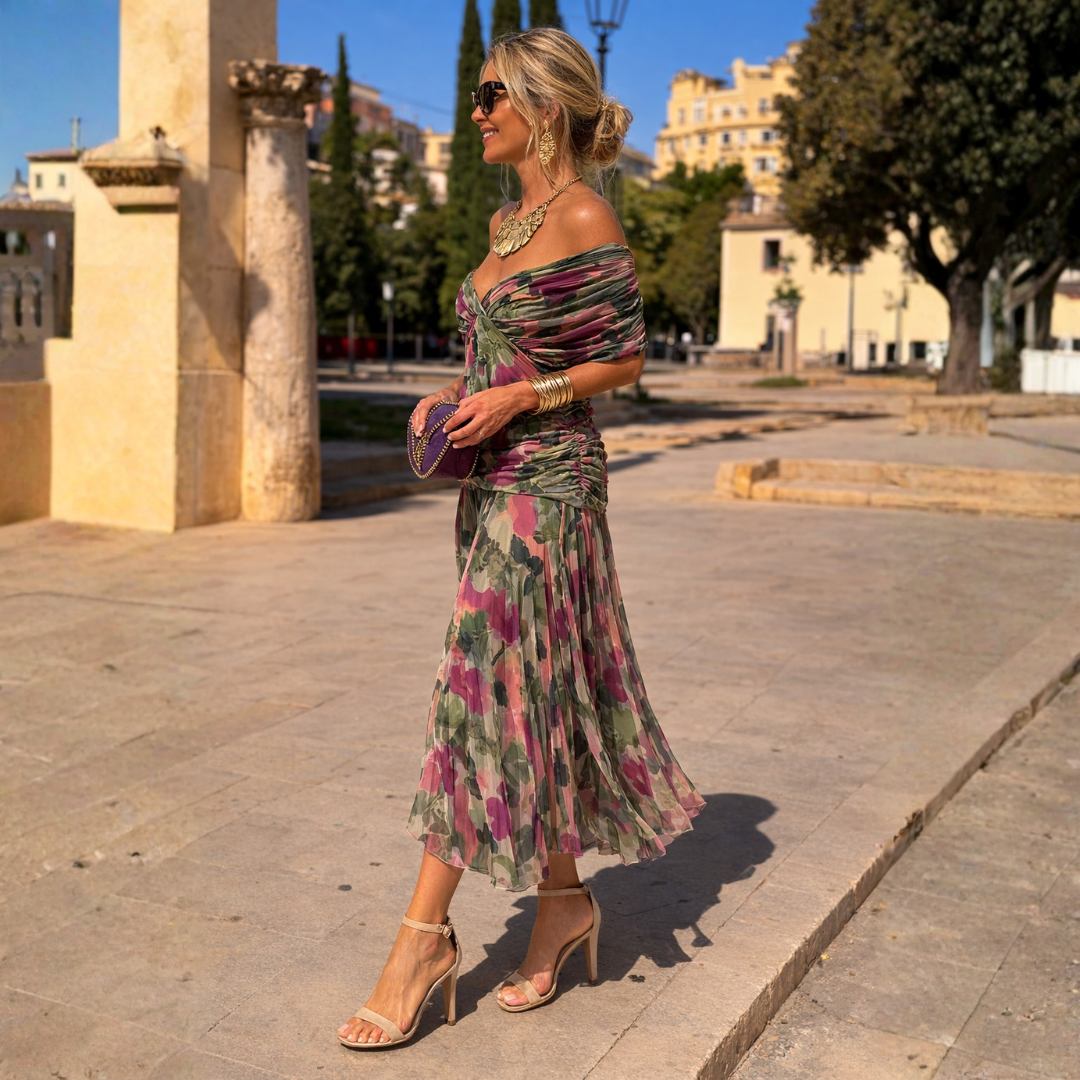 Off-Shoulder Chiffon Maxi Dress