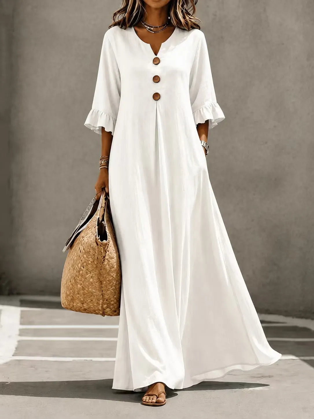 Vesperelle soft-touch printed V-neck maxi dress
