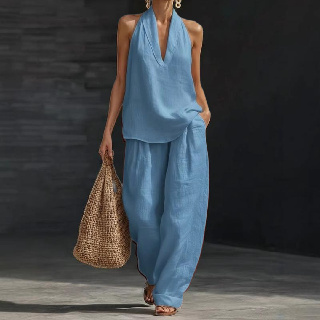 Ainhoa | Linen-Texture Batwing Two-Piece Set