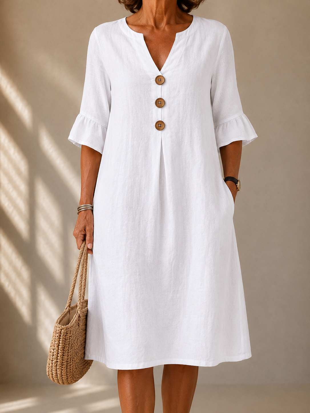 Molly Buttoned Dress with Flared Sleeves