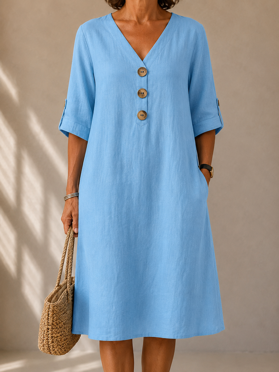 Ruby Button-Up Dress with Adjustable Sleeves