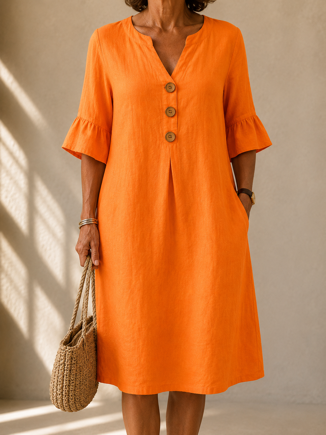Evie Buttoned V-Neck Dress
