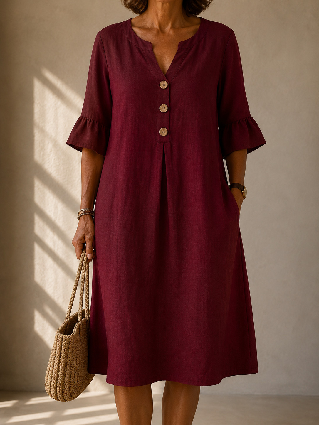 Willow Buttoned Dress with Ruffled Sleeves