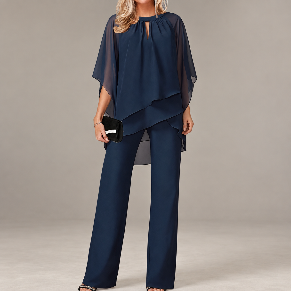 Elorvia | Overlay Wide-Leg Pantsuit Set for Women