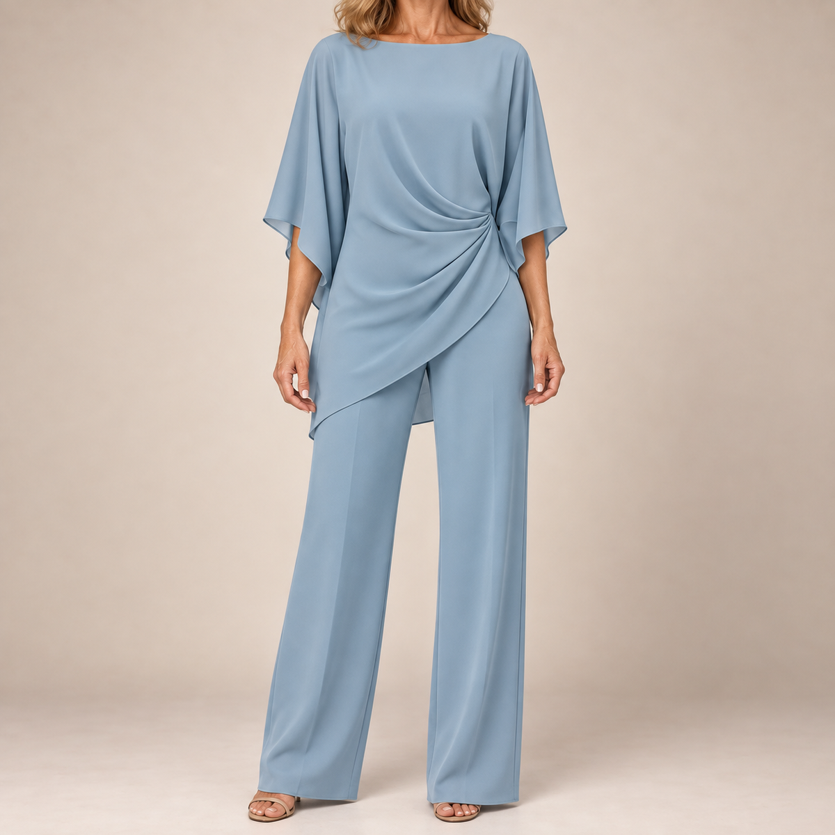 Grace | Cape-Sleeve Draped Waist Two-Piece