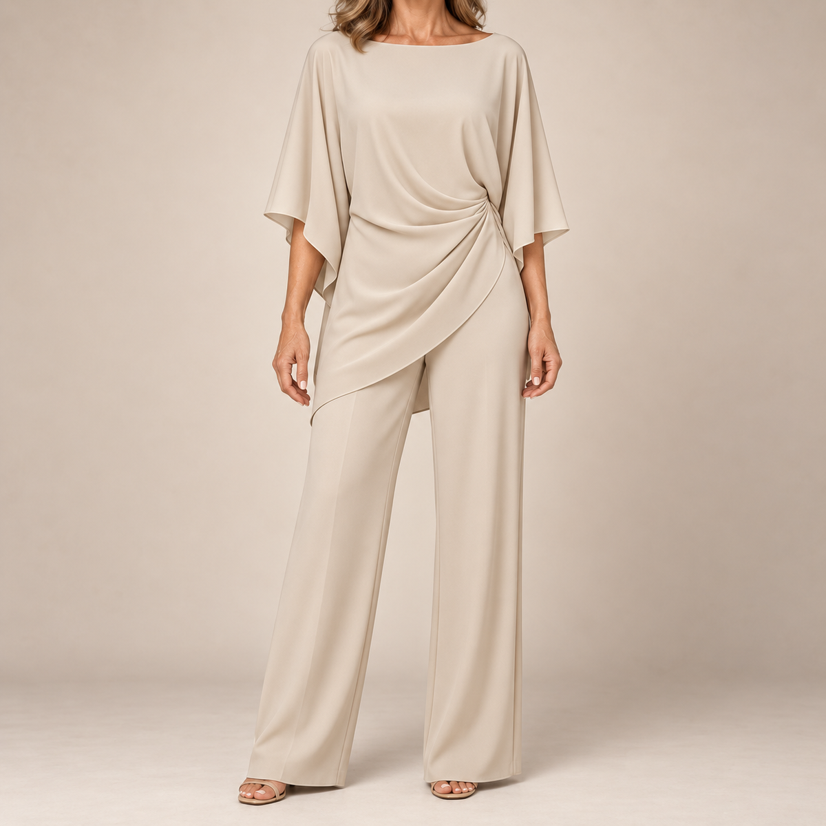 Grace | Cape-Sleeve Draped Waist Two-Piece