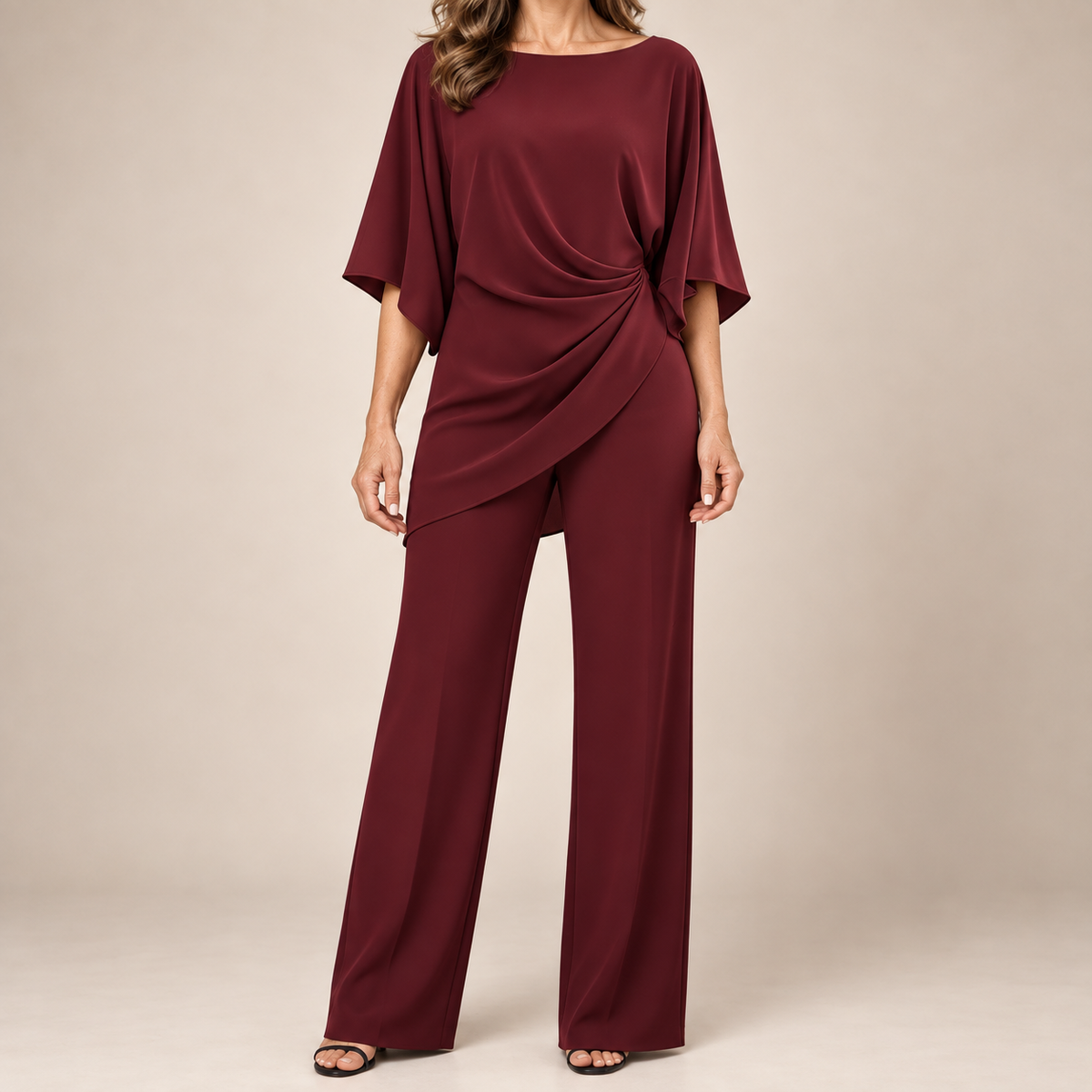 Grace | Cape-Sleeve Draped Waist Two-Piece