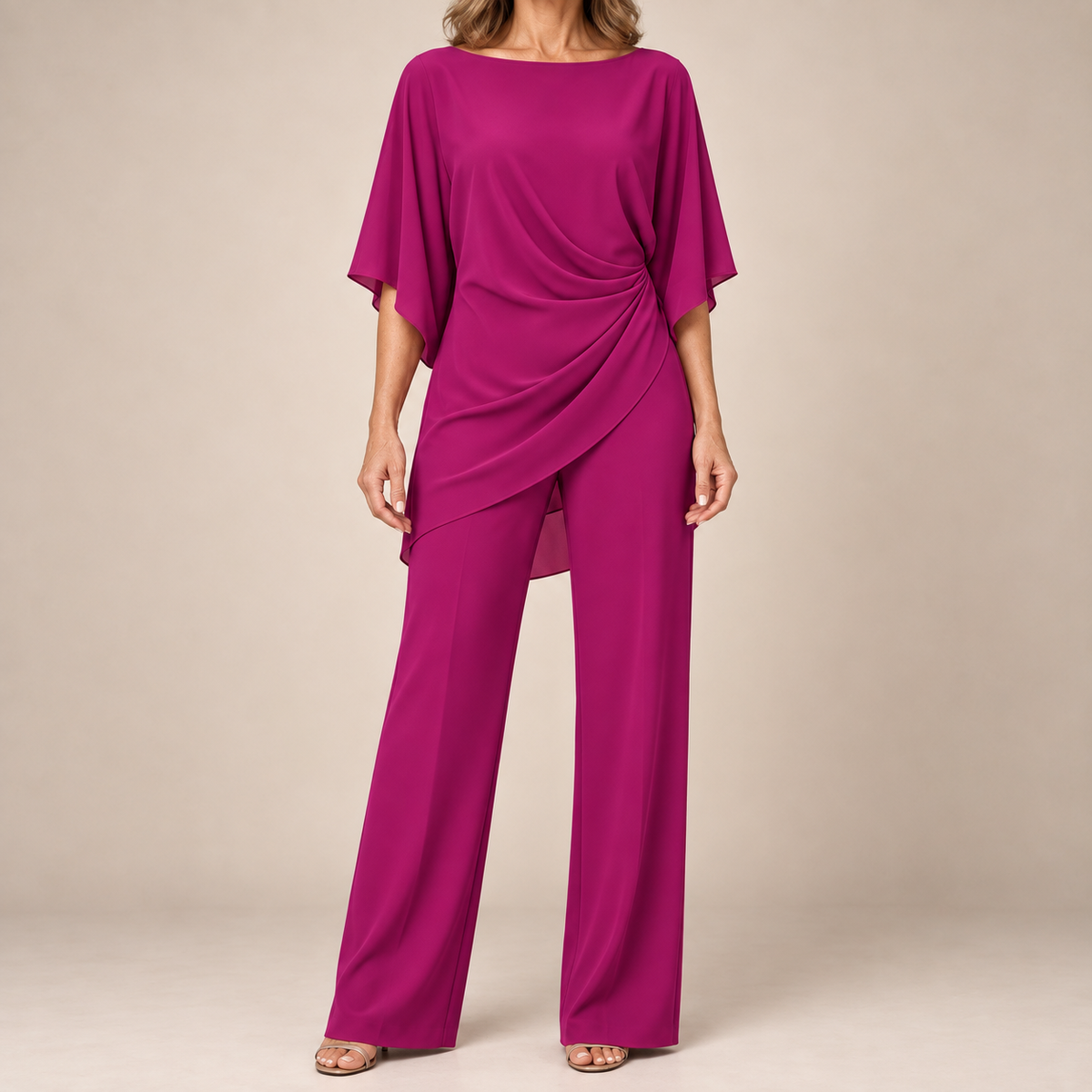 Grace | Cape-Sleeve Draped Waist Two-Piece