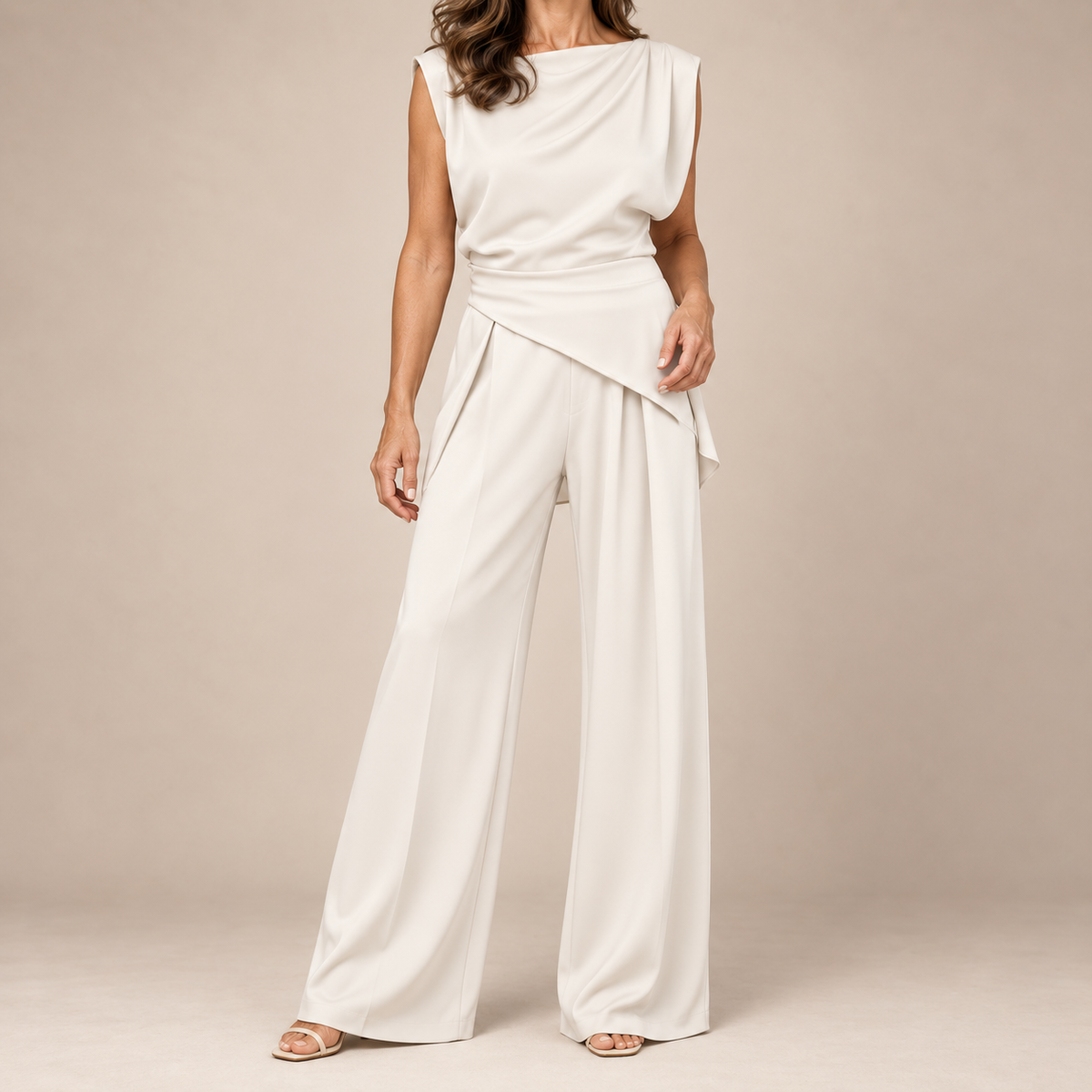 Hazel | Elegant Two-Piece Set with Asymmetric Top and Wide-Leg Pants