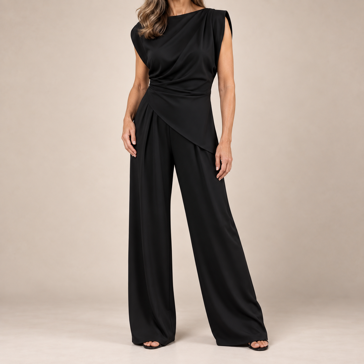 Hazel | Elegant Two-Piece Set with Asymmetric Top and Wide-Leg Pants